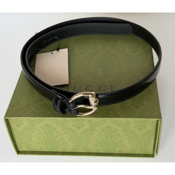 Gucci Metal Bamboo Detail Buckle Women\'s Black Leather Belt 90/36 IT 828330NWT main image 4